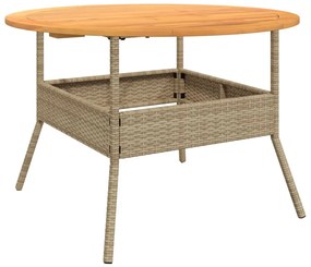 Mesa de jardim com tampo de acácia Ø110x71 cm vime PE bege