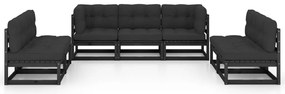7 pcs conjunto lounge de jardim c/ almofadões pinho maciço