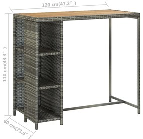 5 pcs conjunto de bar p/ jardim c/ almofadões vime PE cinzento
