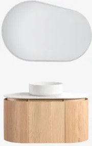 Conjunto De Móvel De Casa De Banho Suspenso 90x50 Cm Em Madeira Carsone Madeira Natural & Sem Unidade Auxiliar & Cerâmica Redonda Branca - Sklum