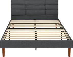 Cama Estofada 140x200 cm (COLCHÃO NÃO INCLUIDO) com Cabeceira Almofadada, Estrado de Ripas e Espaço Livre Inferior, Cinzento