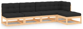 5 pcs conjunto lounge de jardim c/ almofadões pinho maciço