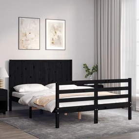Estrutura de cama de casal c/ cabeceira madeira maciça preto