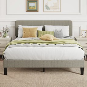Cama de Casal Estofada, 205 x 167 x 107 cm (COLCHÃO NÃO INCLUIDO), Cabeceira Ajustável, Cinzento