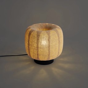 Candeeiro de Mesa Japandi Preto com Abajur de Linho Bege 28cm - Nami Japandi
