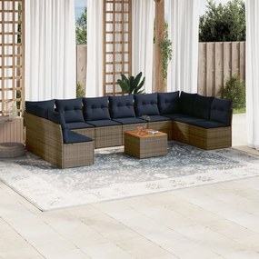 vidaXL 11 pcs conjunto sofás de jardim c/ almofadões vime PE cinzento