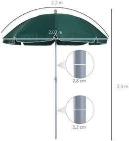 Guarda-sol de praia Ø202 cm de diâmetro Telhado Inclinado Poste Destac