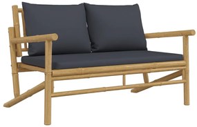 2pcs conj. lounge de jardim bambu c/ almofadões cinzento-escuro
