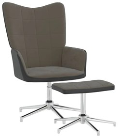 Cadeira de descanso com banco PVC e veludo cinzento-escuro