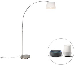 Candeeiro de Arco Inteligente Aço com Abajur de Tecido Branco incl. Wifi A60 - Arc Basic Moderno