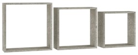 Prateleiras de parede em forma de cubo 3 pcs cinzento cimento