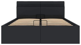 Cama hidráulica LED c/ arrumação 140x200cm couro artifi. preto