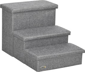 PawHut Escada para Animais de Estimação com 3 Degraus para Cães Gatos com Espaço de Armazenamento 63,5x42,5x40,5 cm Cinza | Aosom Portugal