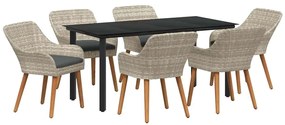 Conjunto de sala de jantar 7 pcs Cinza claro e preto