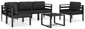 6 pcs conjunto lounge jardim com almofadões alumínio antracite