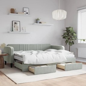 vidaXL Sofá-cama c/ gavetão e gavetas 80x200 cm veludo cinzento-claro