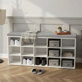 Banco arrumação para sapatos com 15 compartimentos 30 x 105 x 48 cm branco-cinzento