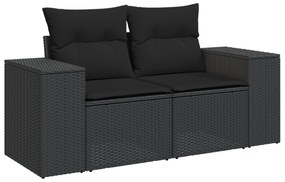 Conjunto de Sofá de Jardim de 11 Peças com Almofadas Preto Poly Rattan