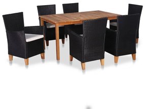 vidaXL 7 pcs conjunto de jantar para jardim vime PE preto e castanho