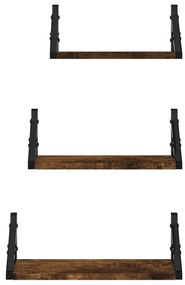 3 pcs prateleiras parede derivados de madeira carvalho fumado