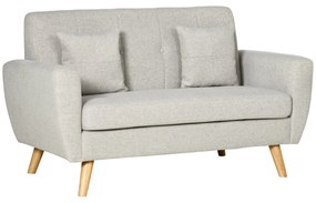 Sofá de 2 Lugares Estofado em Linho Sintético Sofá Moderno de Sala de Estar com 2 Almofadas Amovíveis Apoio para os Braços e Pés de Madeira 149x76,5x86cm Creme