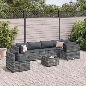 vidaXL 7 pcs conjunto lounge de jardim c/ almofadões vime PE cinzento
