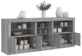 vidaXL Aparador com luzes LED 181,5x37x67 cm cinzento sonoma