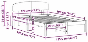 Estrado de Cama com Cabeceira 120x190 cm Madeira Sólida de Pinho