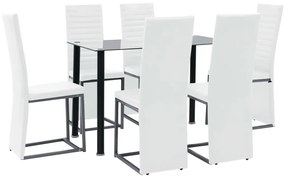 vidaXL Conjunto de jantar 7 pcs aço e vidro temperado preto/branco