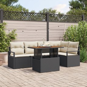 Conjunto de Sofá de Jardim vidaXL de 6 Peças com Almofadas Preto Ratta