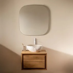 Conjunto De Móvel De Casa De Banho Suspenso Em Madeira De Teca Jabari Madeira De Teca & Irregular Em Cimento Branco ↔︎40 Cm - Sklum