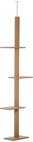 PawHut Arranhador para Gatos de Chão ao Teto com Altura Ajustável 4 Plataformas e Poste de Sisal 43x27x228-260 cm Marrom Claro