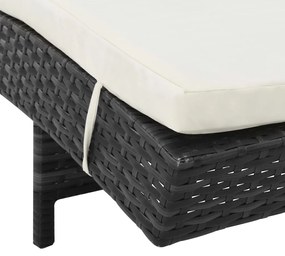 Espreguiçadeiras com rodas e almofadões 2 pcs vime PE preto