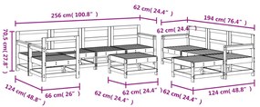 10 pcs conjunto lounge de jardim pinho maciço branco