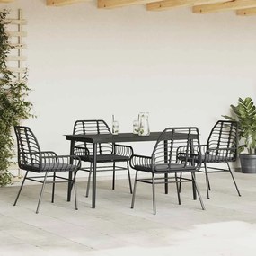 vidaXL Conjunto de jantar jardim 5 peças almofadas vidro vime PE preto