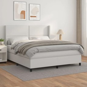 vidaXL Cama com molas/colchão 180x200 cm couro artificial branco