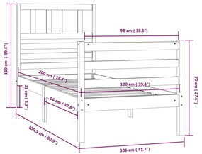 Estrutura de cama 100x200 cm madeira maciça