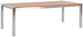 Mesa de refeições em inox e tampo em madeira de eucalipto 220 x 100 cm GROSSETO Beliani