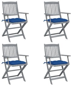 vidaXL Cadeiras exterior dobráveis c/ almofadões 4 pcs acácia maciça