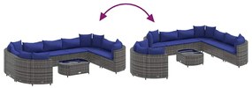 10 pcs conjunto sofás de jardim c/ almofadões vime PE cinzento