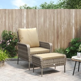 vidaXL Cadeira de jardim com apoio de pés vime PE castanho-claro