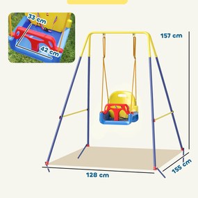 Baloiço para Bebés 3 em 1 Baloiço Jardim com Cordas Ajustáveis Cinto de Segurança Estrutura em A Dobrável 128x155x157 cm Azul
