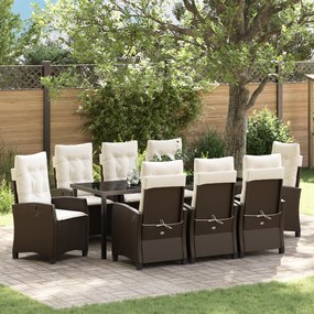 vidaXL Conjunto de Jantar de Jardim com 9 Peças e Almofadas - Rattan Sintético Marrom.