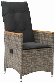 Conjunto de jantar de jardim com 7 peças e almofadas em rattan cinza.