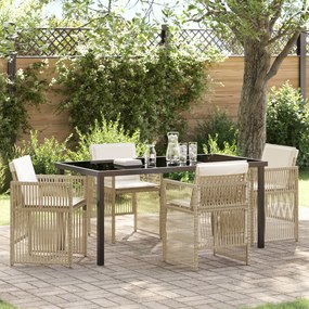 vidaXL Conjunto de Jantar para Jardim de 5 Peças com Almofadas Bege em Rattan Sintético