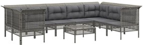 9 pcs conjunto lounge de jardim c/ almofadões vime PE cinzento