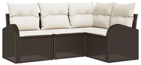 Conjunto de Sofá de Jardim de 4 Peças com Almofadas Vime Poliéster Mar
