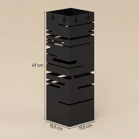 Suporte para Guarda Chuva Metálico com 4 Ganchos e Bandeja de Recolha de Gotas Removível  15,5x15,5x49 cm Preto