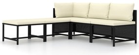 5 pcs conjunto sofás de jardim com almofadões vime PE preto