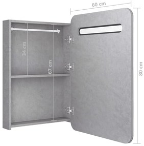 Armário espelhado casa de banho LED 60x11x80cm cinzento cimento